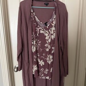 Torrid Purple and Cream Floral Camisole with matching light weight long "sweater